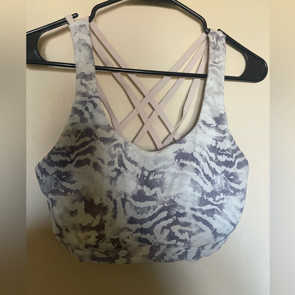 Fabletics Strappy Back Sports Bra - Purple and White Pattern